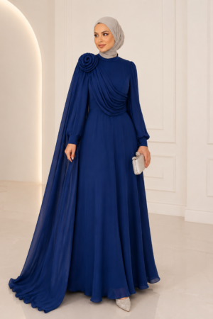 Rosette Draped Cape Gown