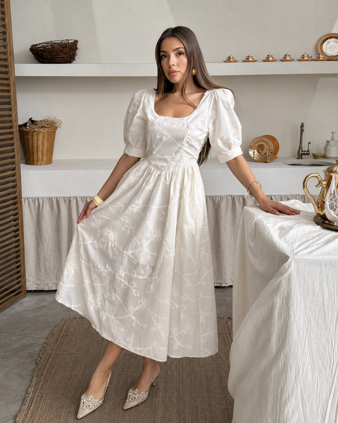 White Puff Sleeve Dress