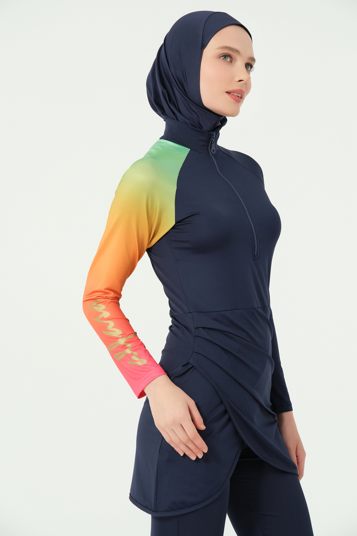 Ombre Sleeve Modest Swimwear Set – Navy - Image 2