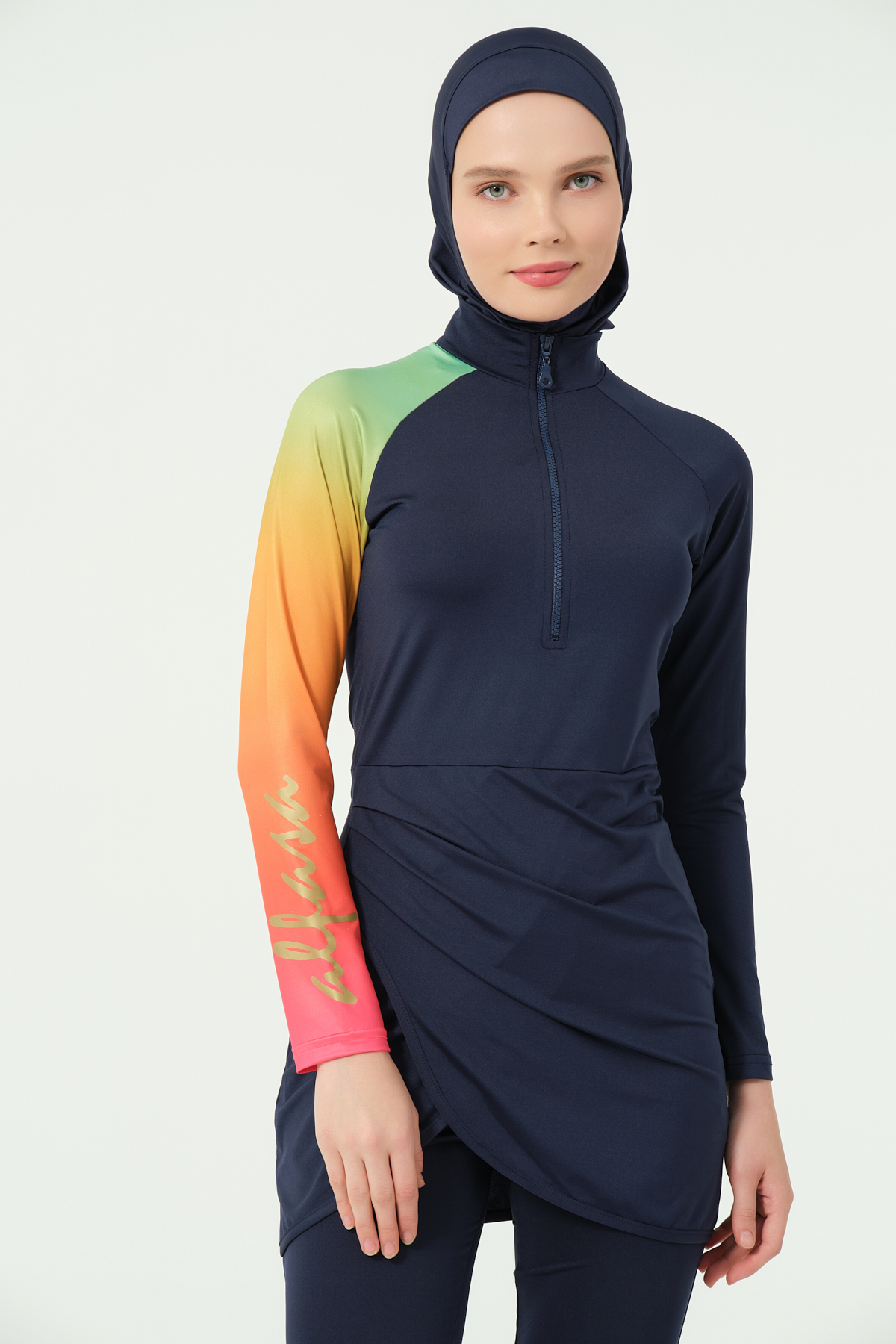 Ombre Sleeve Modest Swimwear Set – Navy - Image 3