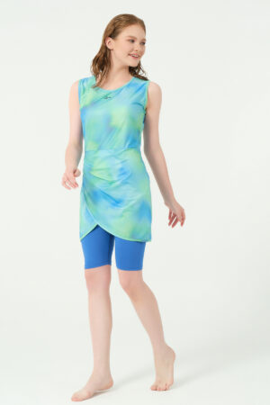 Semi-Covered Swimwear Set - Aqua Print