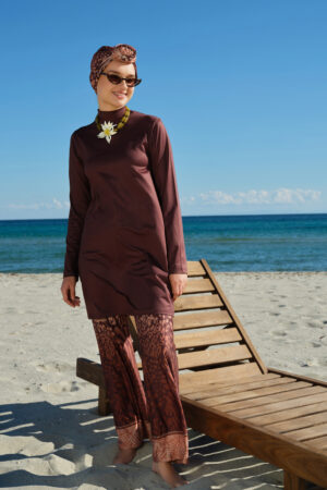 Modest Swimwear Set – Brown Pattern