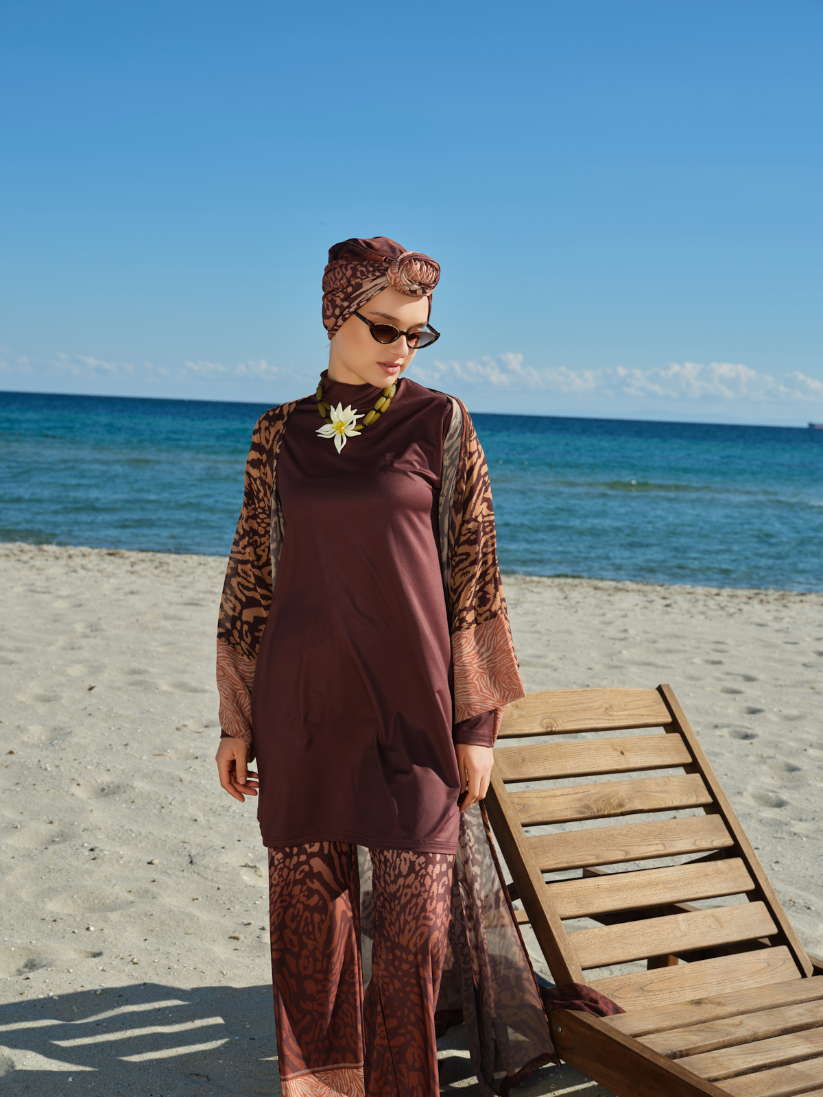 Brown Abstract Print Beach Pareo - Image 3