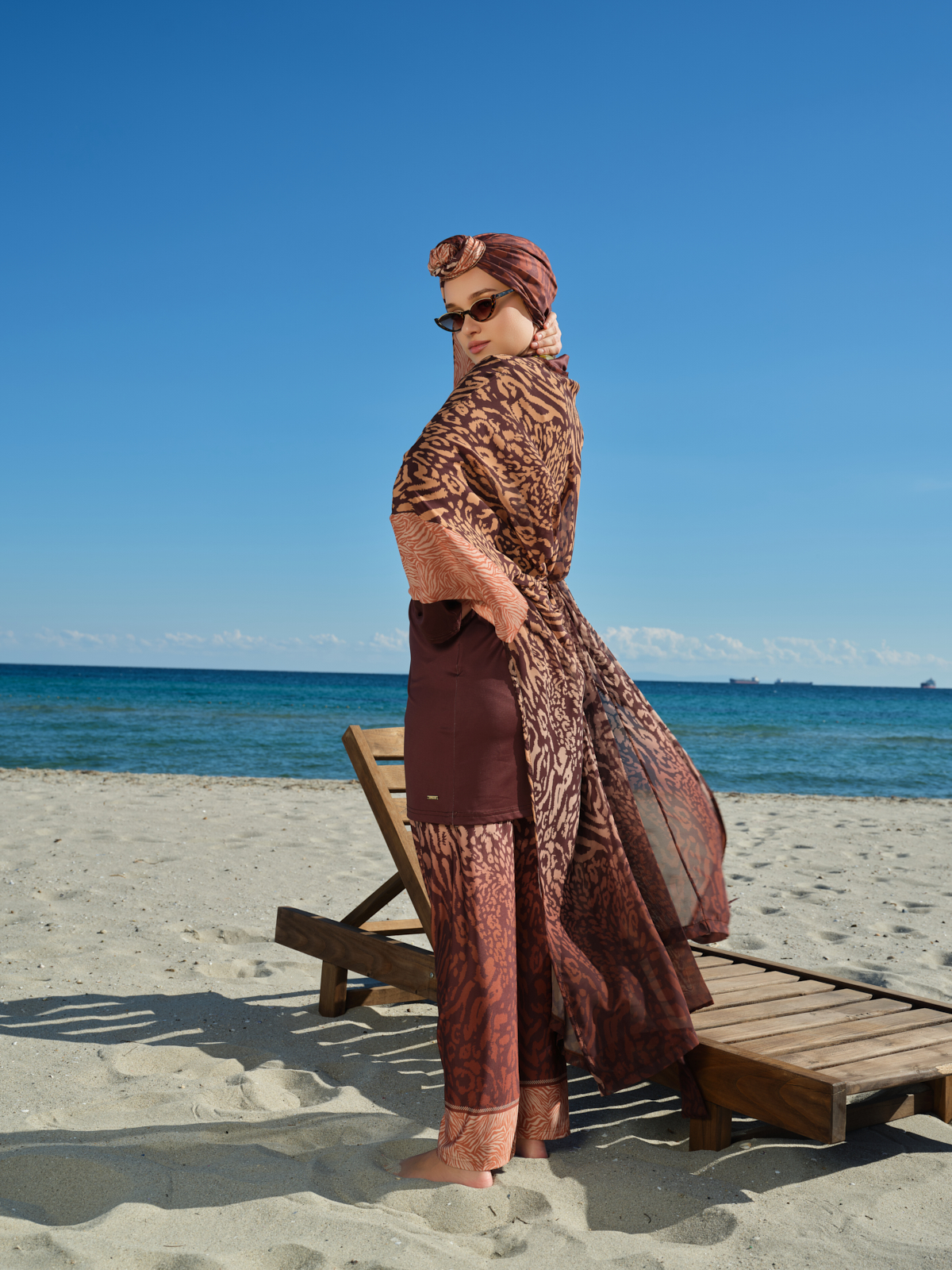 Brown Abstract Print Beach Pareo - Image 2