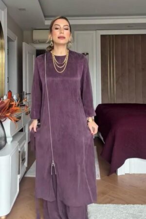 Asymmetrical Zip Detail Silk Cupra Tunic Set