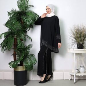 Elegant Chiffon Crystal Detail 2-Piece Modest Set