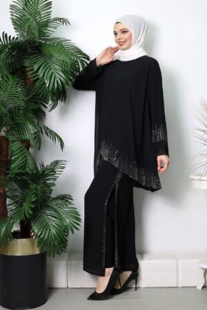 Elegant Chiffon Crystal Detail 2-Piece Modest Set