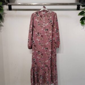 Floral Pink Chiffon Pleated Maxi Dress