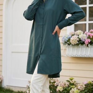 Petrol Green Cotton-Blend Mid-Length Summer Tunic