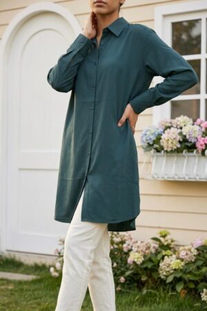 Petrol Green Cotton-Blend Mid-Length Summer Tunic