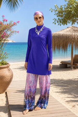 Modest Swimwear Set – Royal Blue Floral