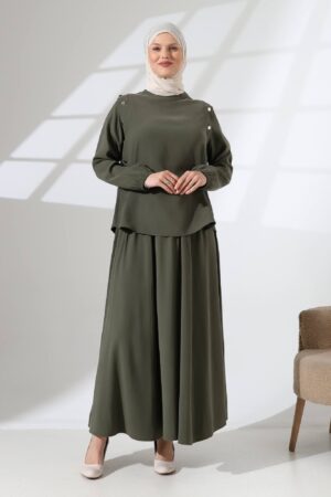 Button Detail Skirt Set