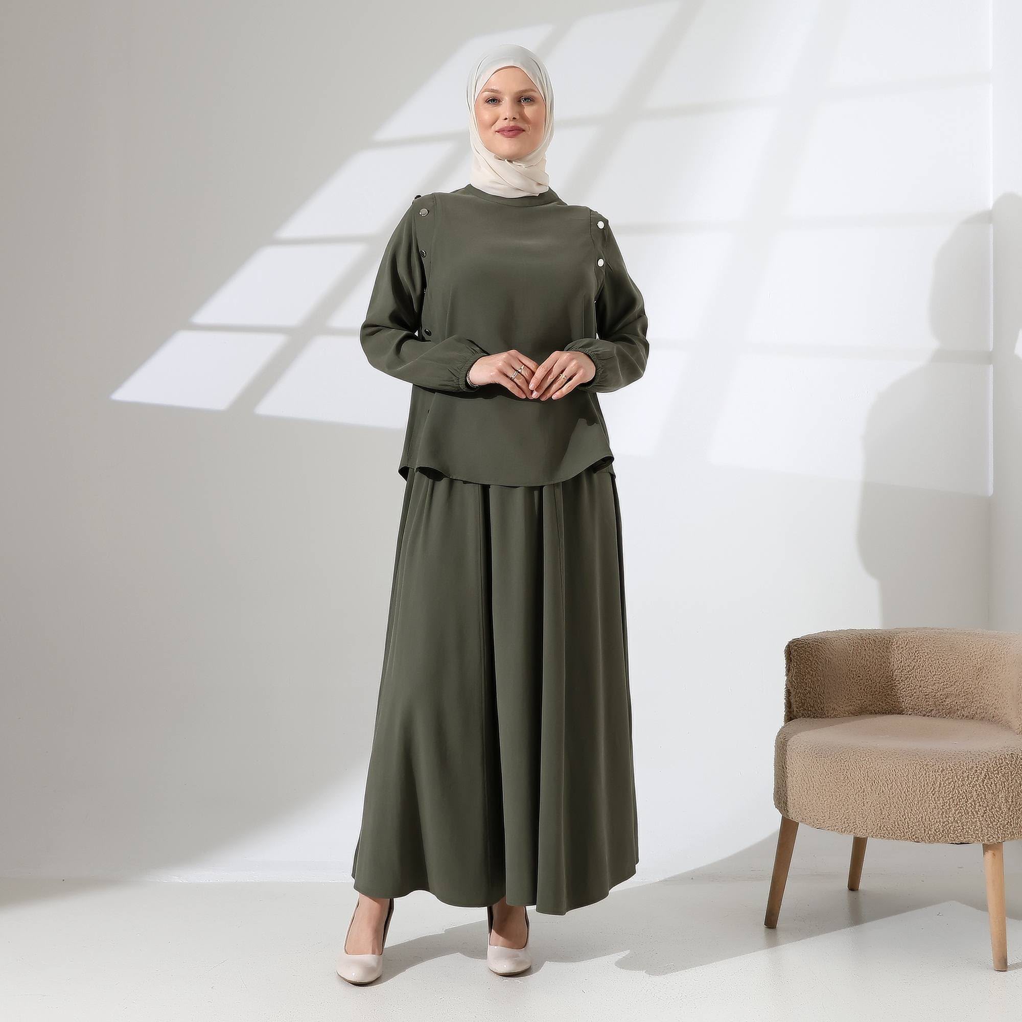 Button Detail Skirt Set