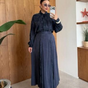 Silk Cupra Pleated Skirt Set