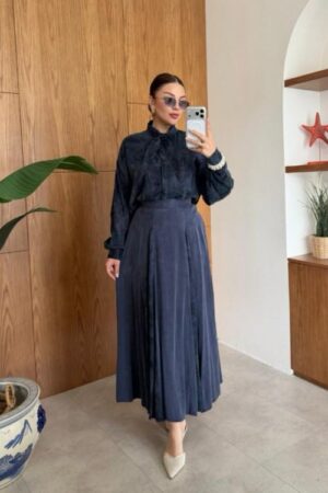 Silk Cupra Pleated Skirt Set