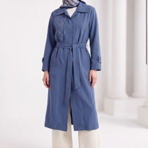 Belted Longline Button-Up Jacket - Indigo