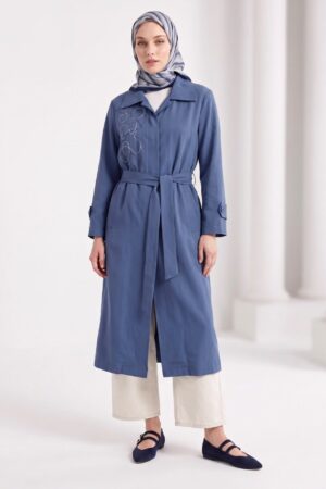 Belted Longline Button-Up Jacket - Indigo