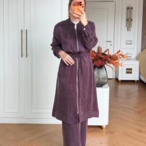 Silk Cupra Long Zip-Up Tie-Waist Jacket & Pants Set
