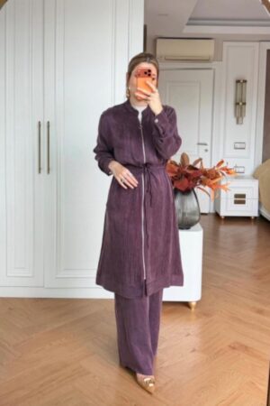 Silk Cupra Long Zip-Up Tie-Waist Jacket & Pants Set