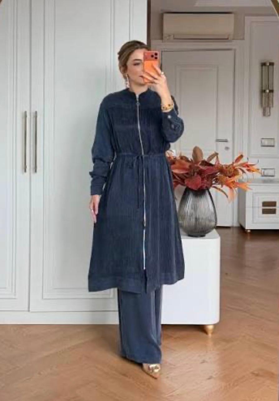 Silk Cupra Long Zip-Up Tie-Waist Jacket & Pants Set - Image 3