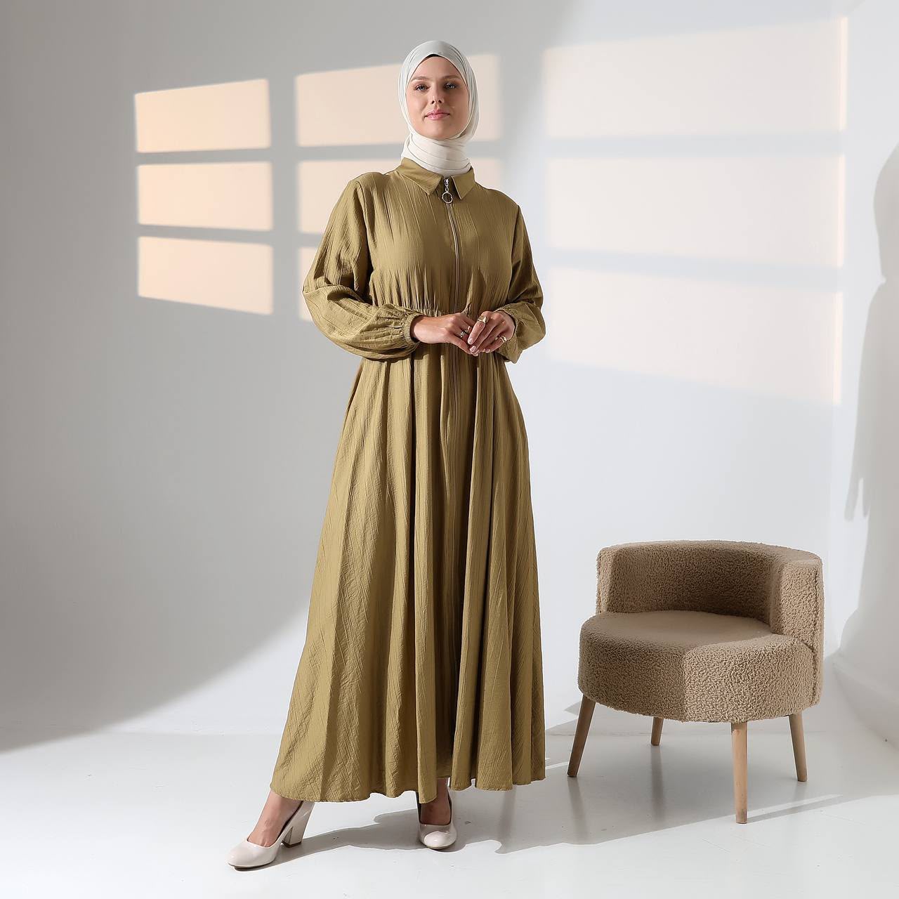 Viscose Shirt Collar Dress – Elegant Abaya Style Modest Dress - Image 2