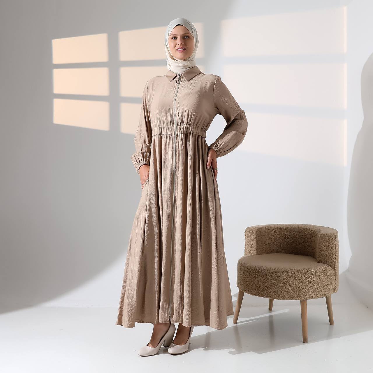 Viscose Shirt Collar Dress – Elegant Abaya Style Modest Dress