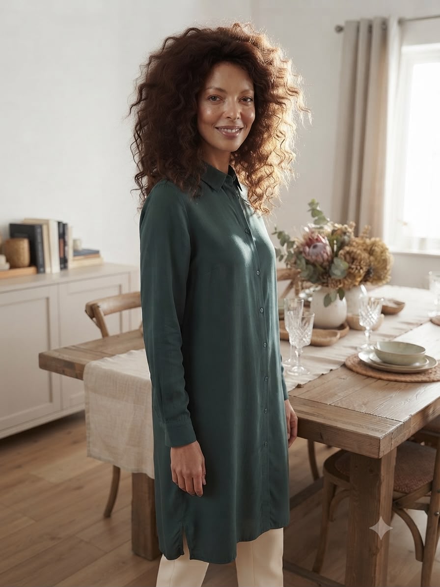 Petrol Green Cotton-Blend Mid-Length Summer Tunic - Image 3