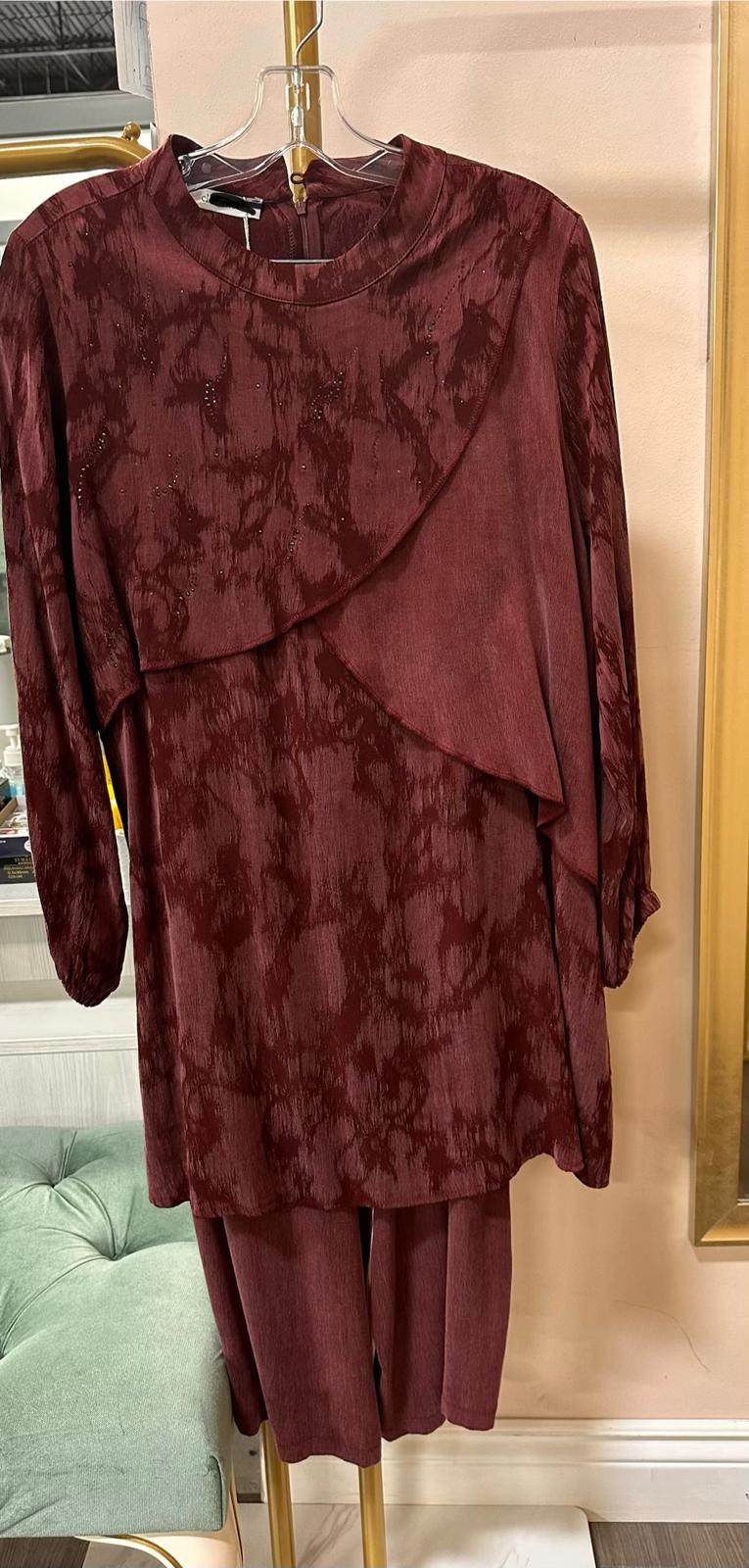 Silk Cupra Sequin Detail Layered Tunic & Wide-Leg Pants Set - Image 2