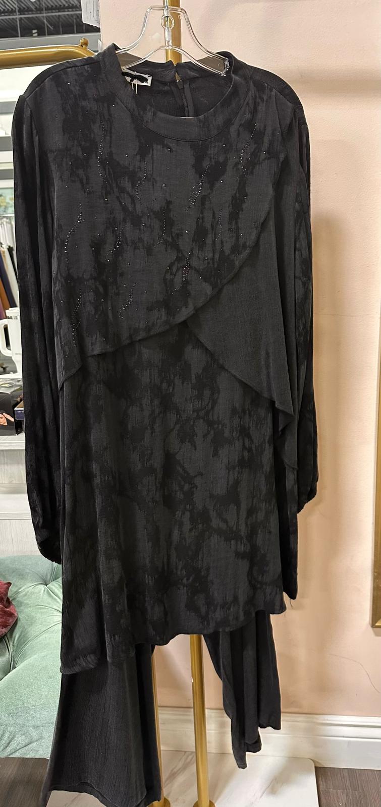 Silk Cupra Sequin Detail Layered Tunic & Wide-Leg Pants Set - Image 5
