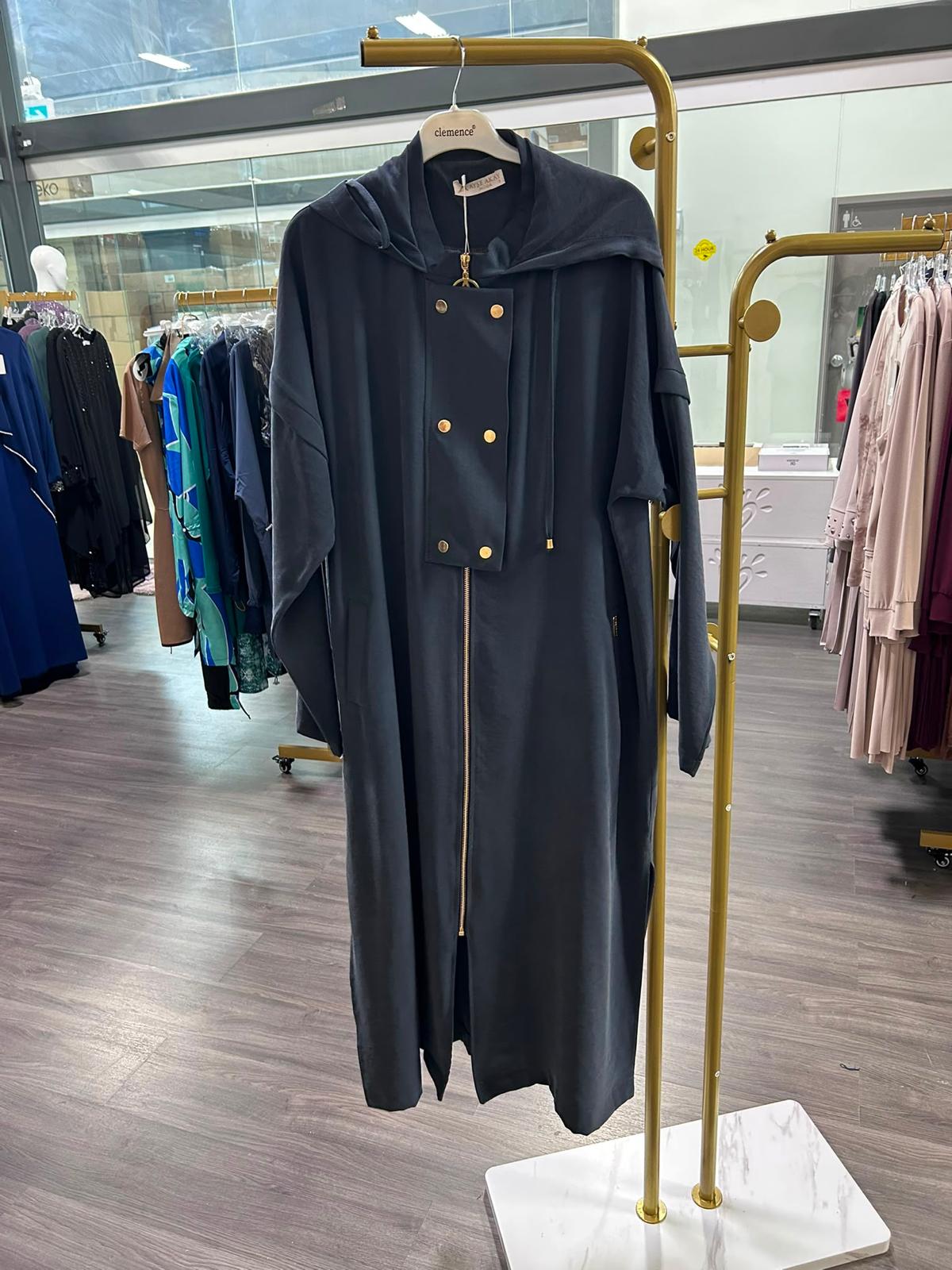Tencel Hooded Summer Cape Jacket with Snap & Zipper Details - Image 2