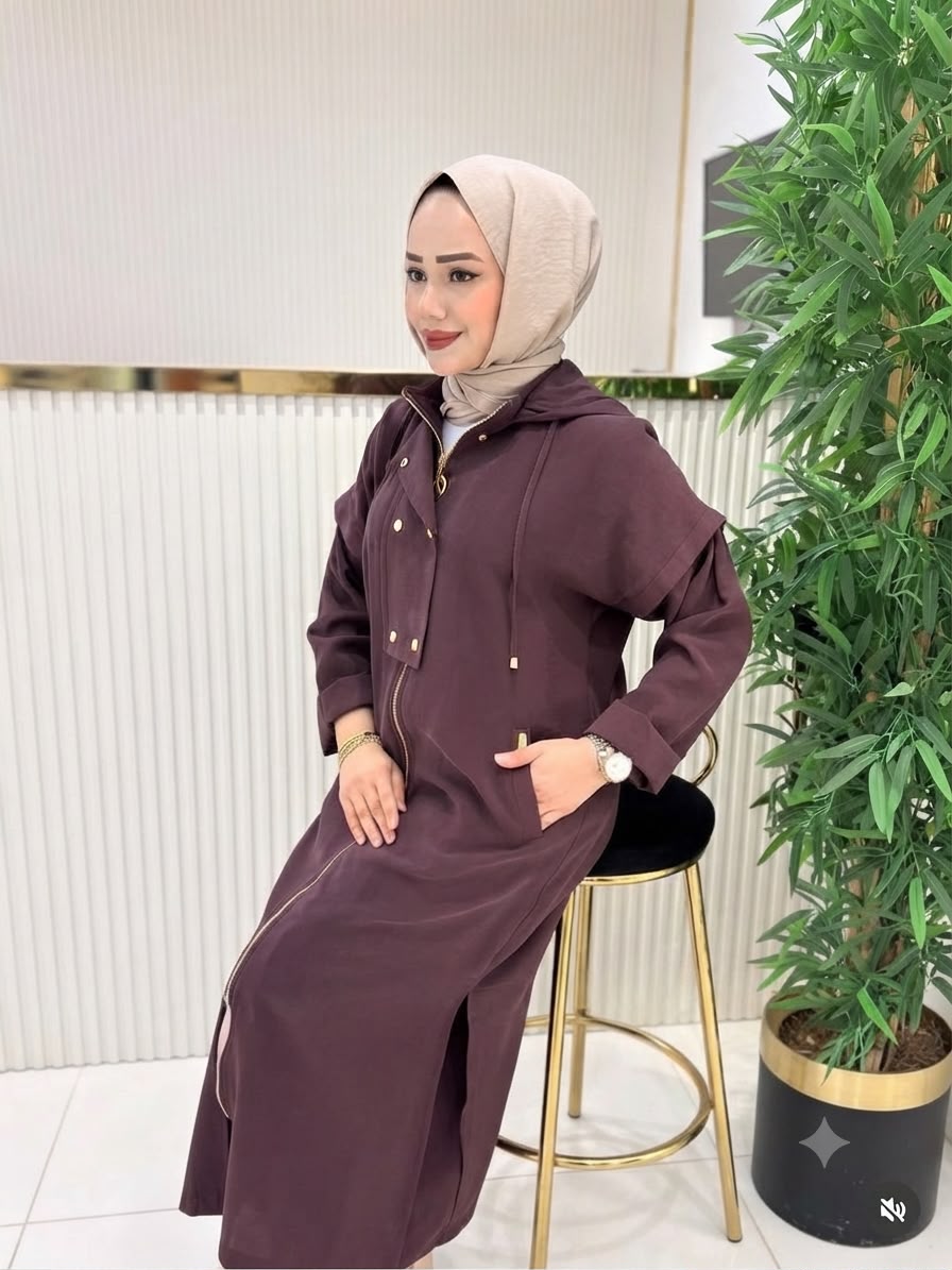 Tencel Hooded Summer Cape Jacket with Snap & Zipper Details - Image 3