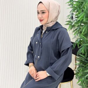 Tencel Hooded Summer Cape Jacket with Snap & Zipper Details