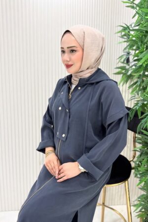 Tencel Hooded Summer Cape Jacket with Snap & Zipper Details
