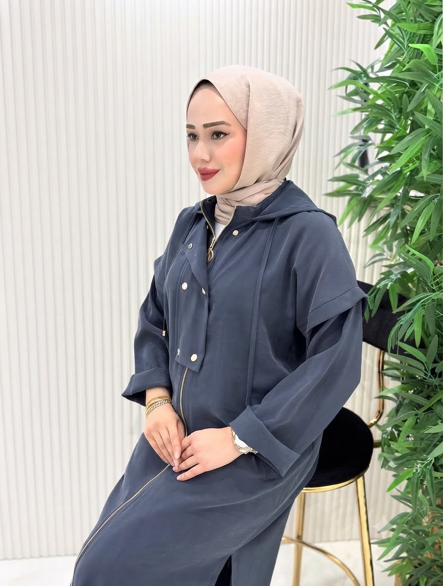 Tencel Hooded Summer Cape Jacket with Snap & Zipper Details