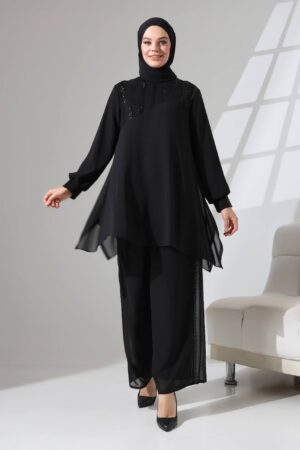 Sequin Detail Chiffon Pant Set