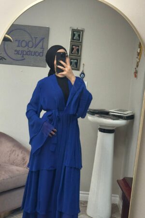 Layered Chiffon Belted Abaya