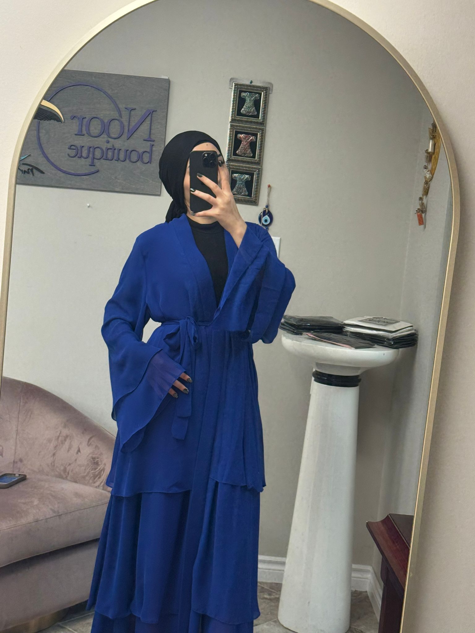Layered Chiffon Belted Abaya