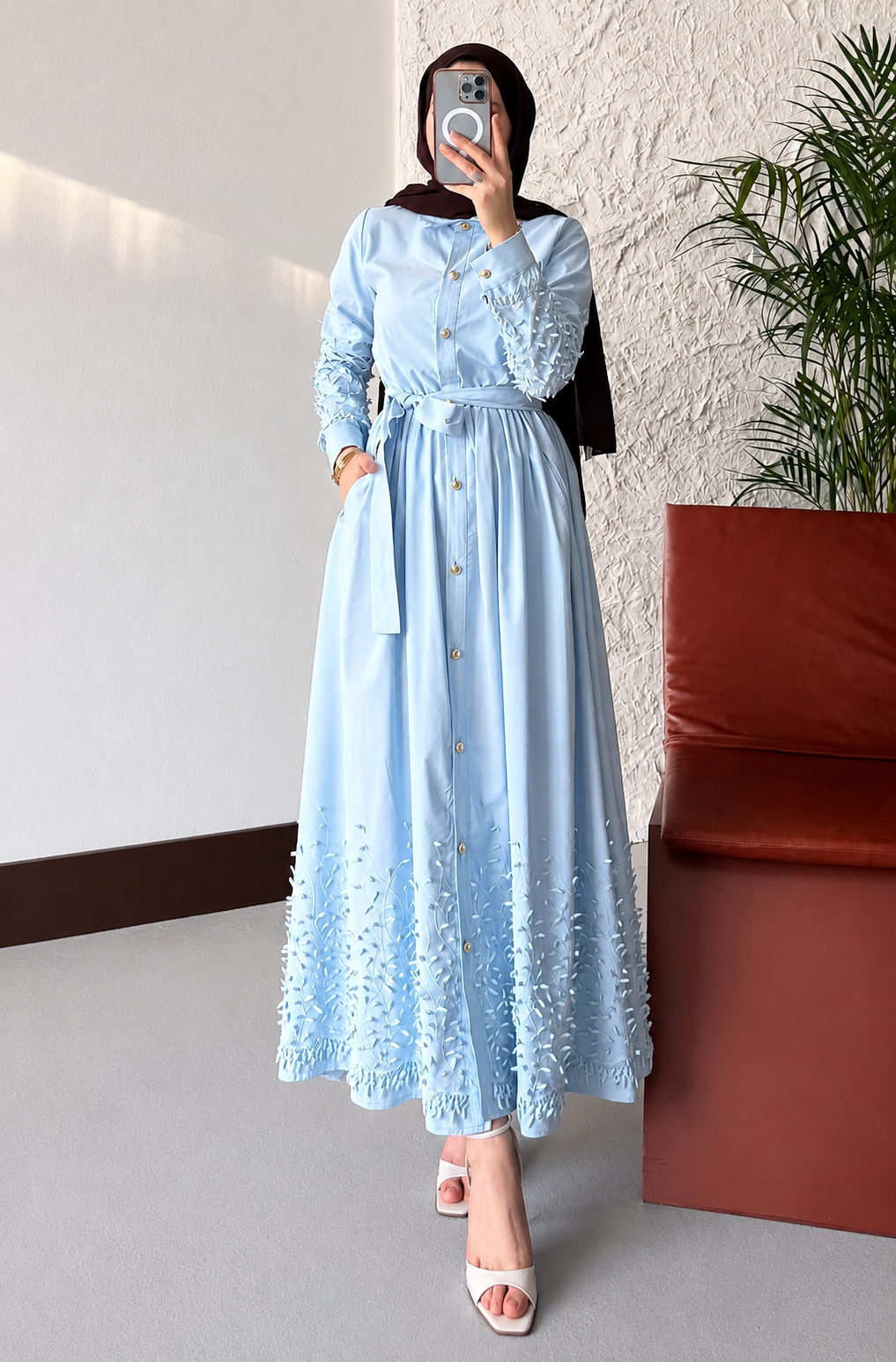 Floral Appliqué Shirt Dress