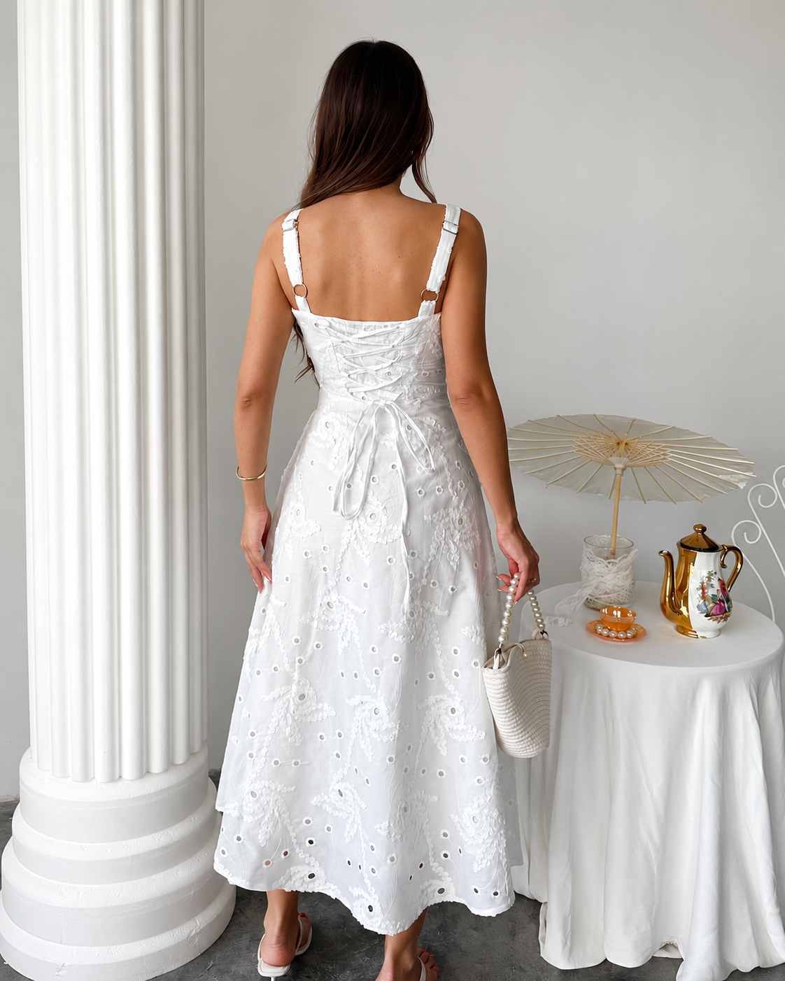 White Lace-Up Dress - Image 2