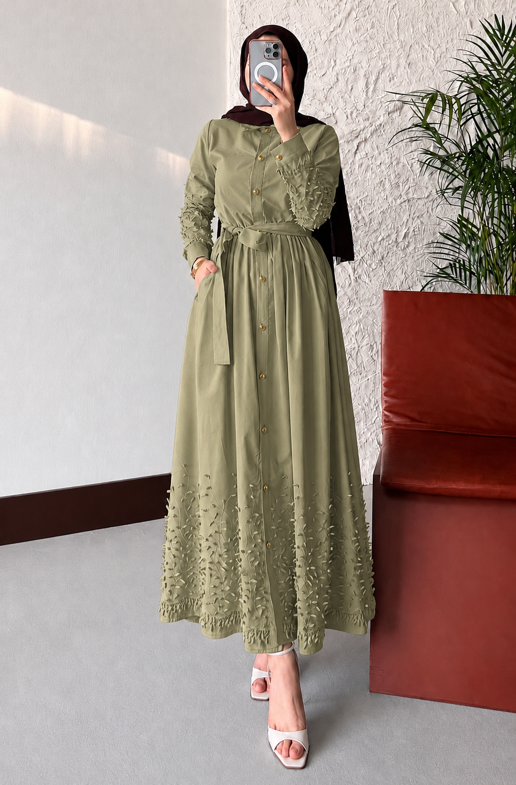 Floral Appliqué Shirt Dress - Image 2