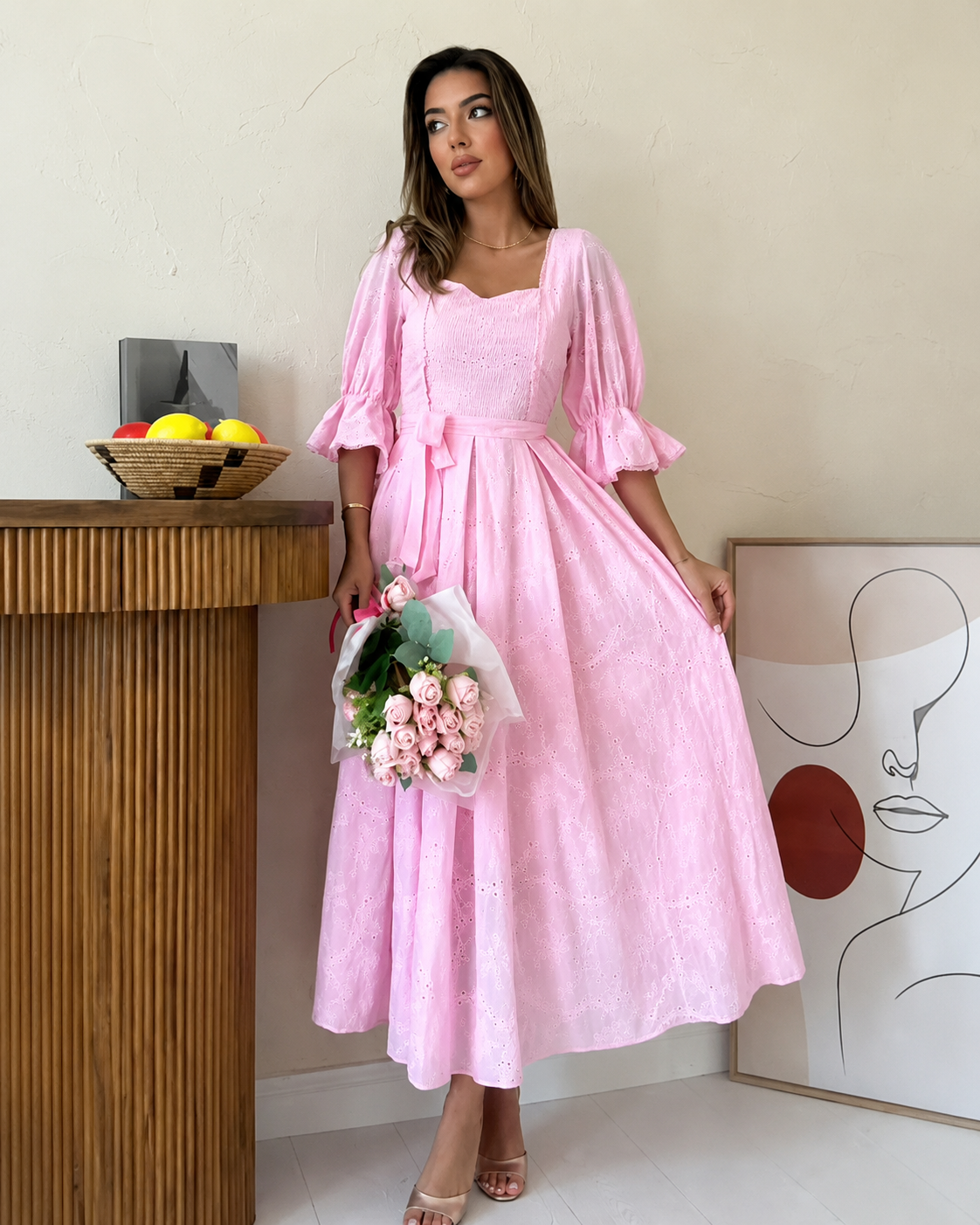 Pink Puff Sleeve Dress