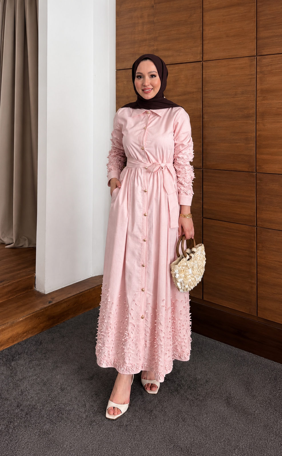 Floral Appliqué Shirt Dress - Image 3
