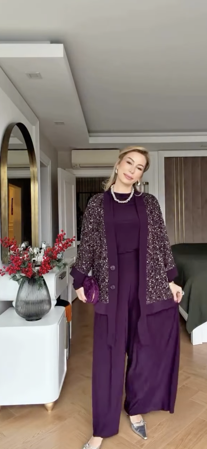 Luxury Mesh & Sequin 3-Piece Modest Suit Set