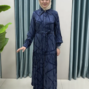 Luxury Silk Cupra Ruffle Modest Dress with Belt