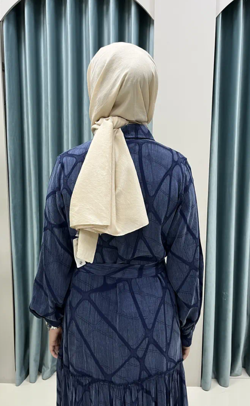 Luxury Silk Cupra Ruffle Modest Dress with Belt - Image 4