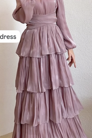 Tiered Shimmering Princess Modest Evening Dress