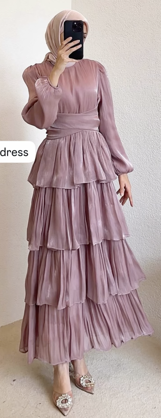 Tiered Shimmering Princess Modest Evening Dress