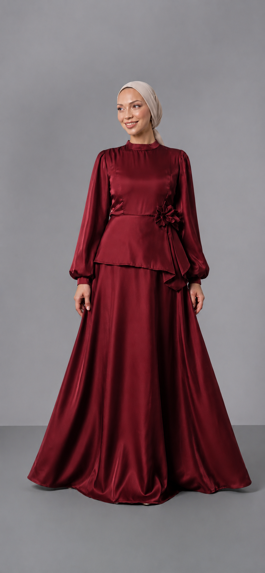 Floral Satin Evening Dress - Image 3
