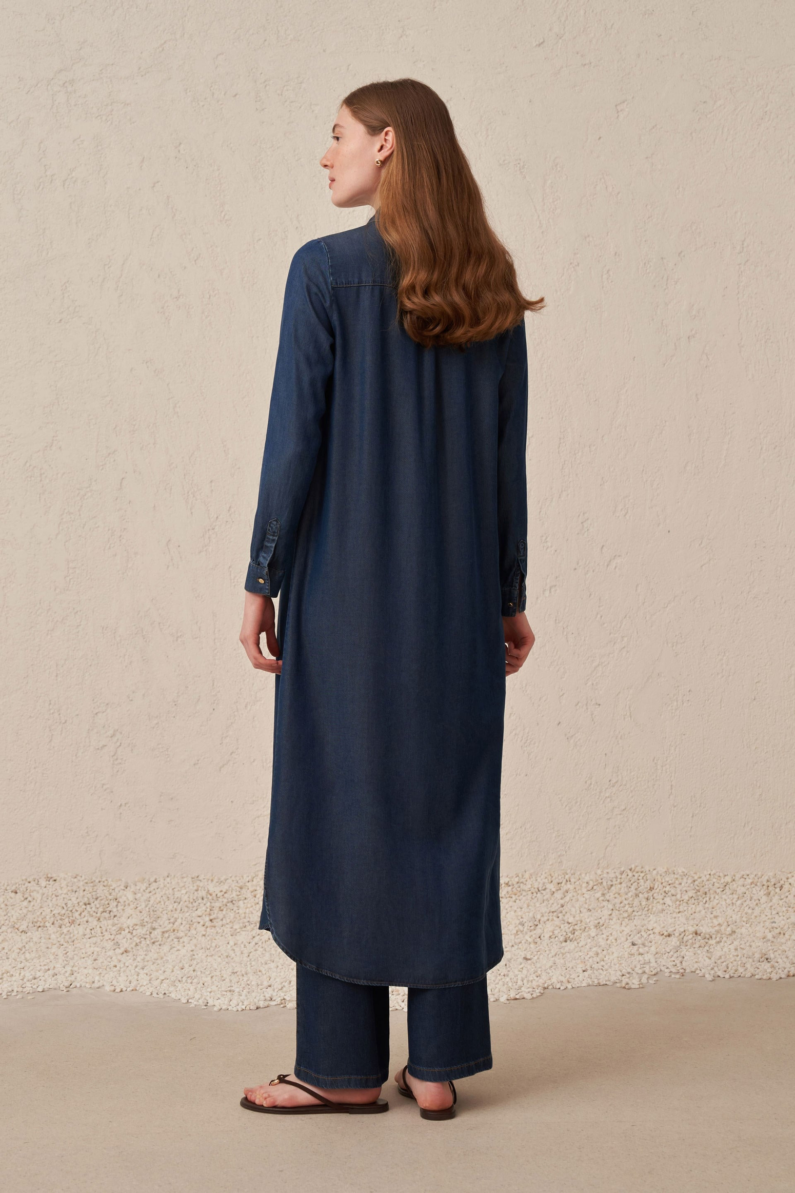 Denim Long Tunic Shirt - Dark Blue - Image 2