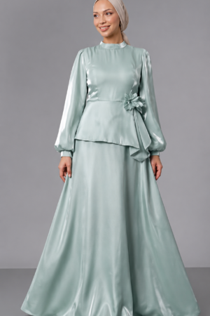 Floral Satin Evening Dress